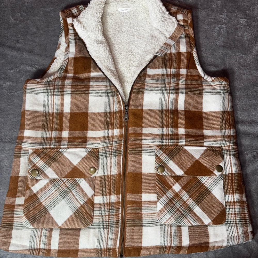 Maurices Brown Plaid Vest